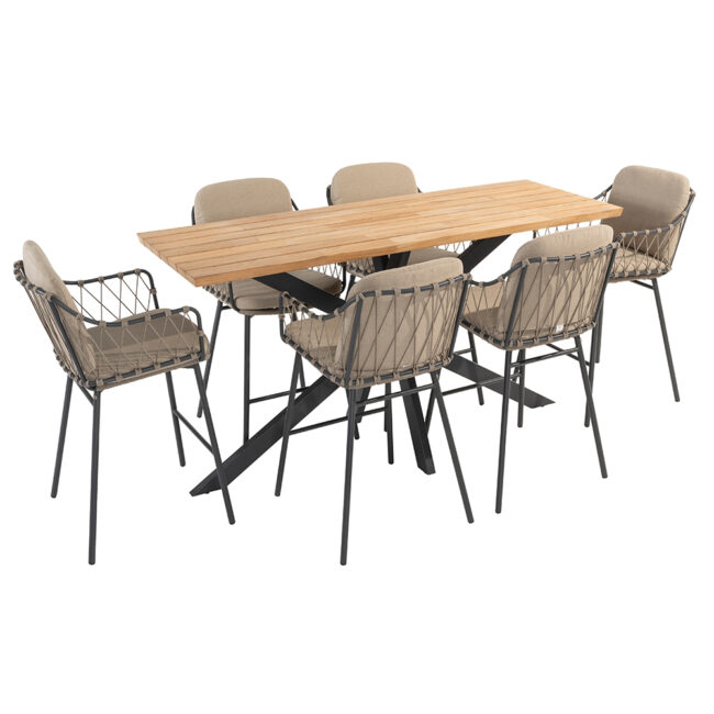 PREGO BAR CHAIR ANTHRACITE/TAUPE WITH 2 ALL WEATHER CUSHIONS - Image 4