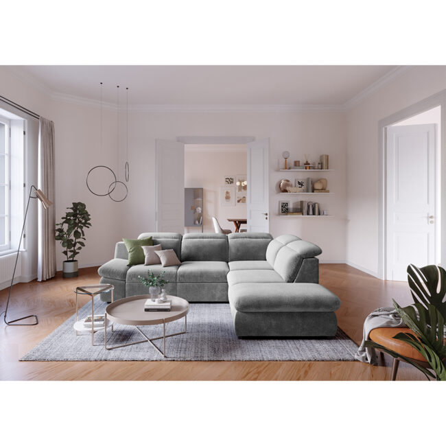 SOFA BED LORENA RIGHT SIDE ORLANDO STEEL 271X218X80CM - Image 3