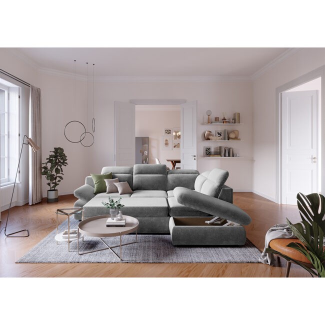 SOFA BED LORENA RIGHT SIDE ORLANDO STEEL 271X218X80CM - Image 4