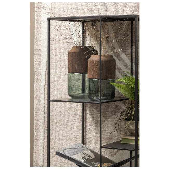 CELESTE VASE GLASS & WOOD BLUE & GREEN 16X16X28CM - Image 3