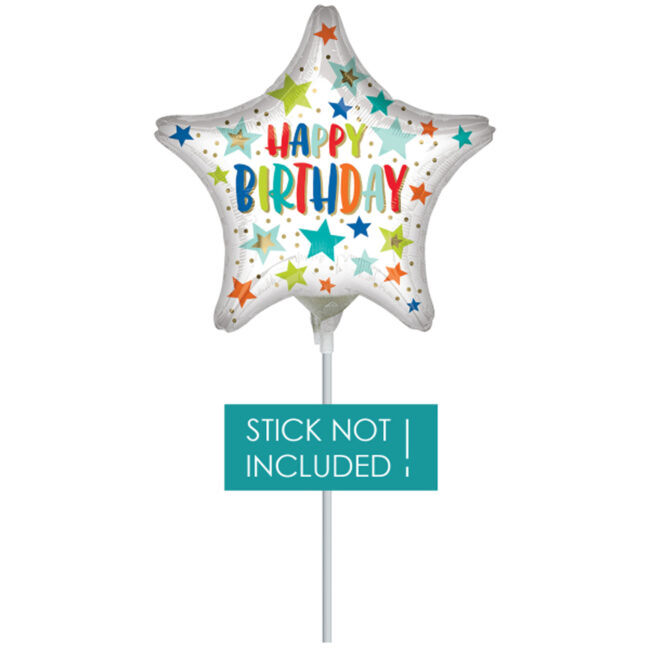 FOIL BALLOON MINI HAPPY BIRTHDAY STAR & DOTS 23CM