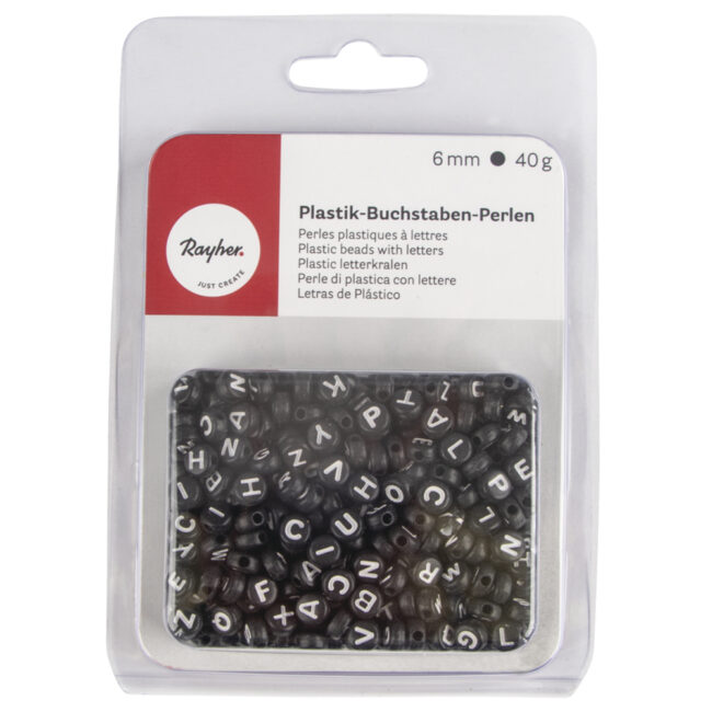 PLASTIC BEADS LETTERS BLACK ROUND 6MM 40G - Image 3