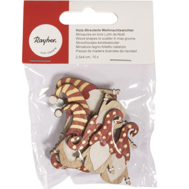 WOODEN SHAPES X-MAS GNOME COLOURED WITH ADHESIVE DOT 2.5X4CM 10PCS - Image 3