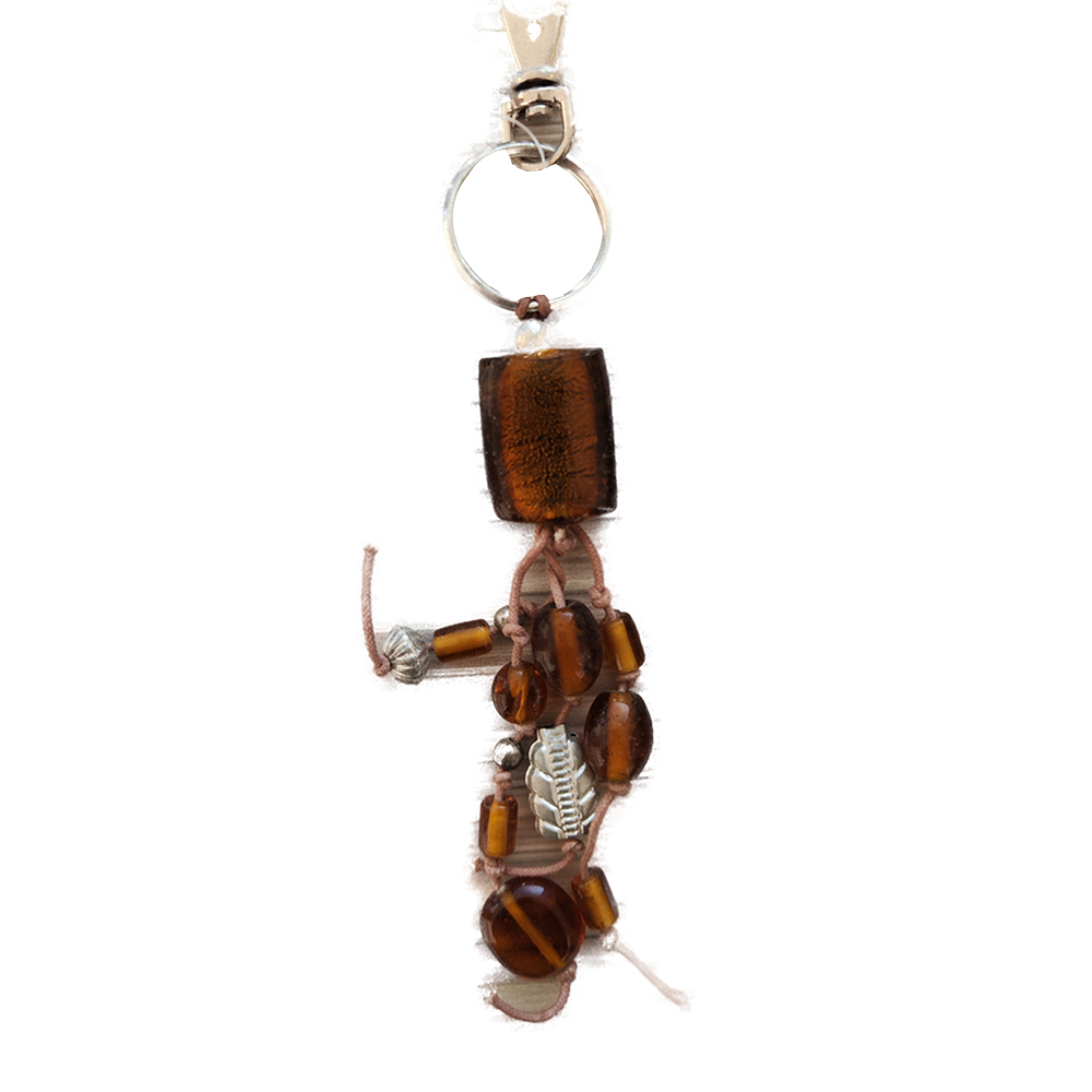 BEADED KEY RING WITH CLIP AMBER