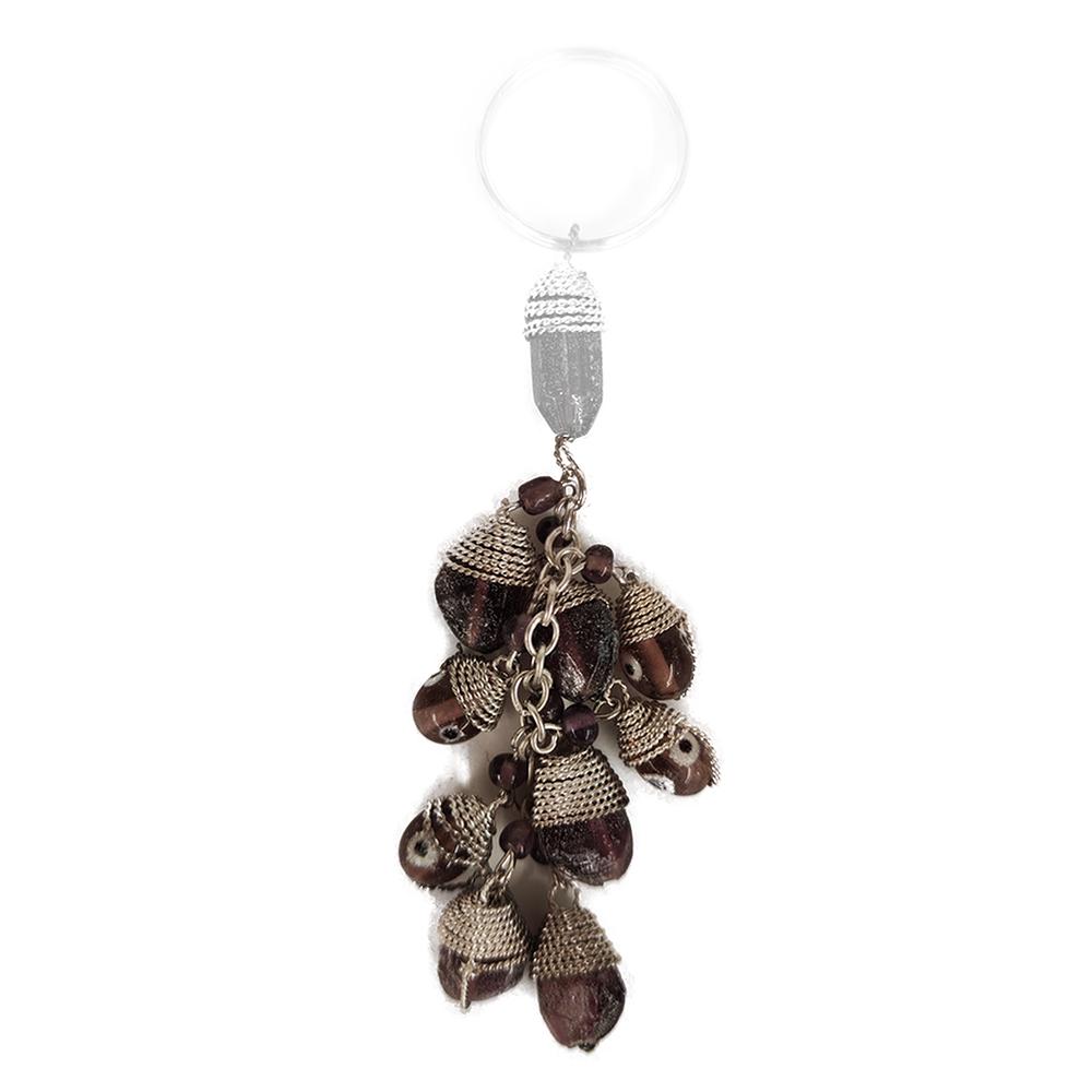 BEADED KEYRING PINK AND AMETHYST