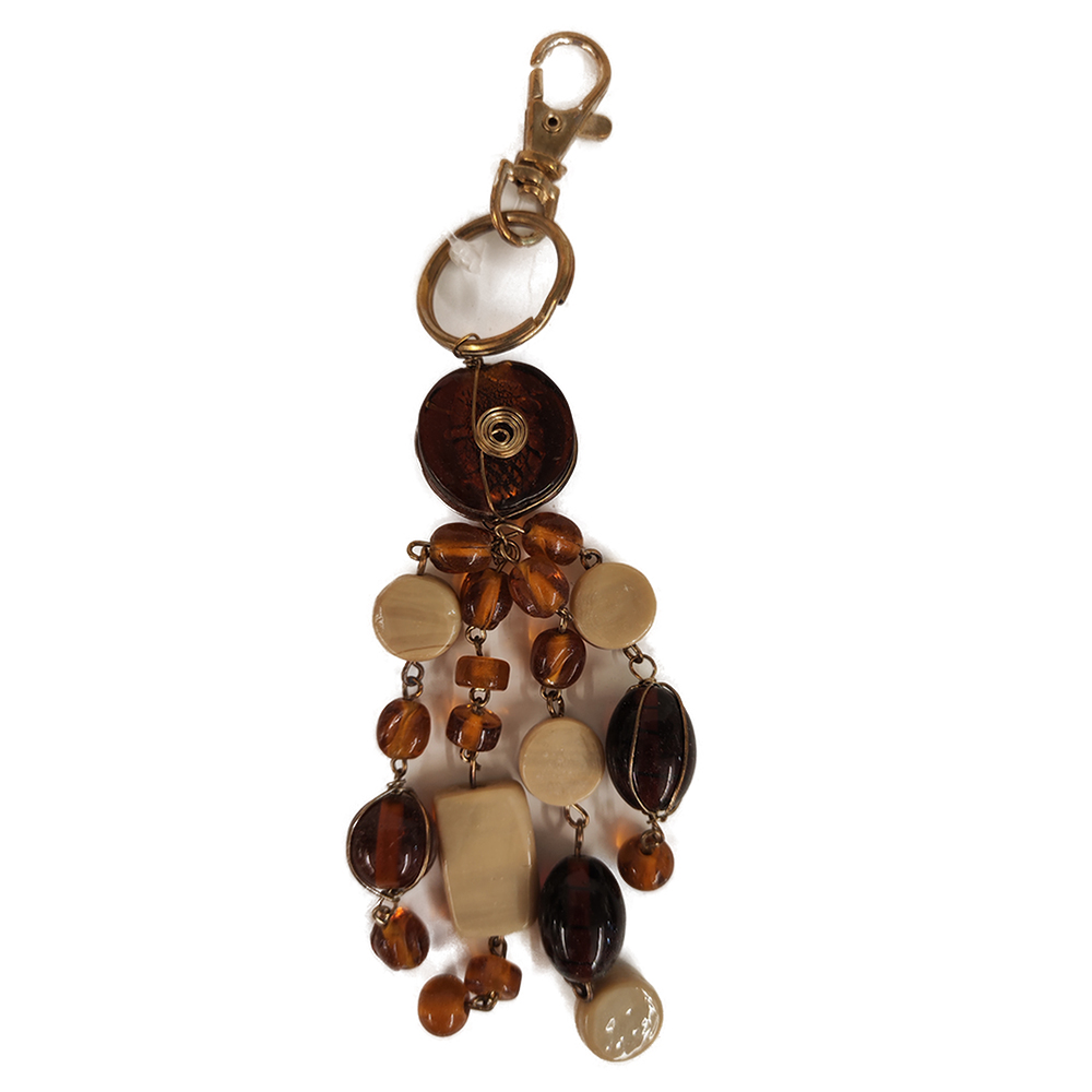 BEADED KEY RING WITH CLIP AMBER/IVORY