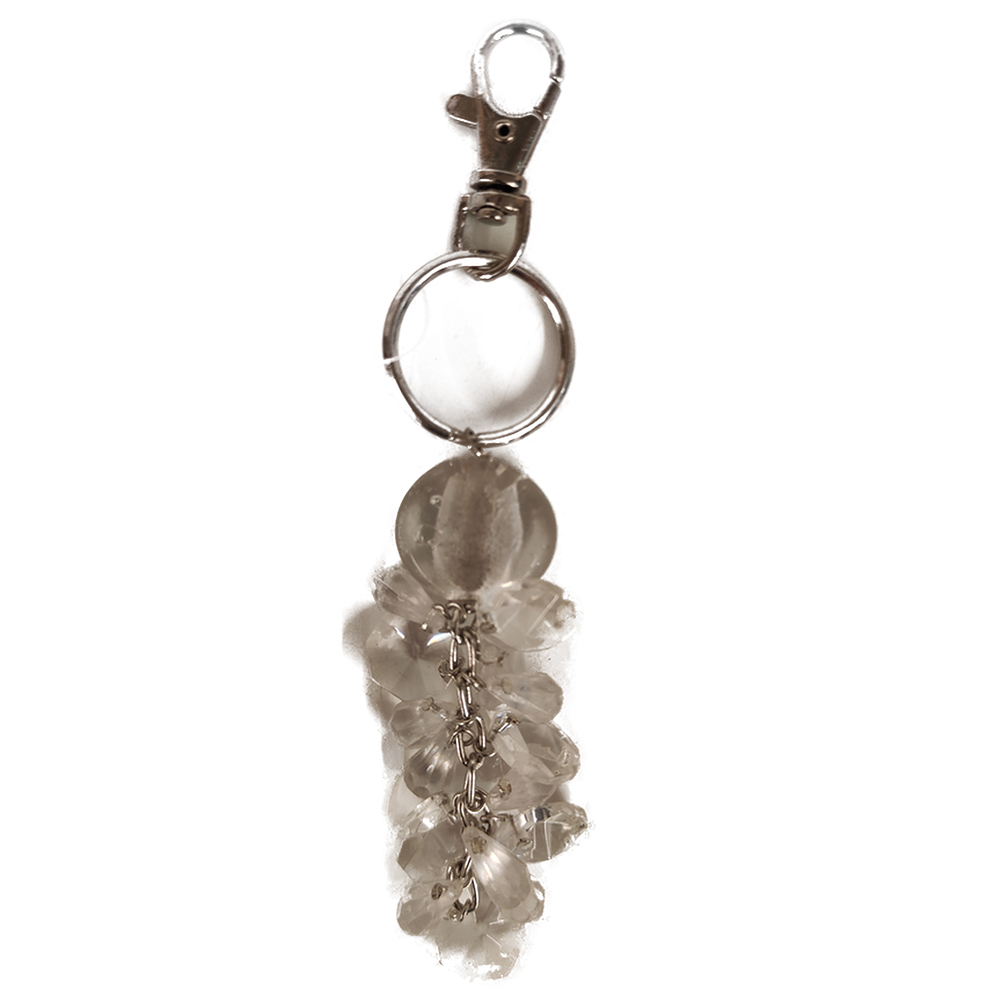 BEADS & CRYSTAL KEY RING WITH CLIP CLEAR