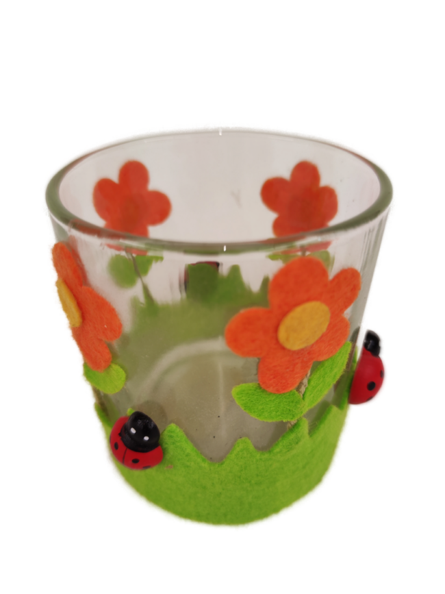 GLASS CUP WITH ORANGE FLOWER