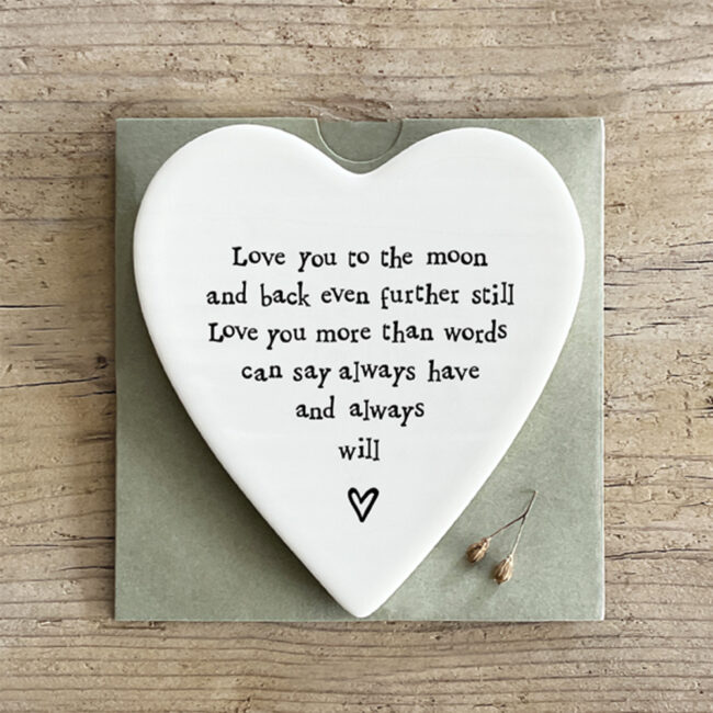 PORCELAIN HEART COASTER LOVE YOU TO MOON AND FURTHER 10X11CM - Image 3