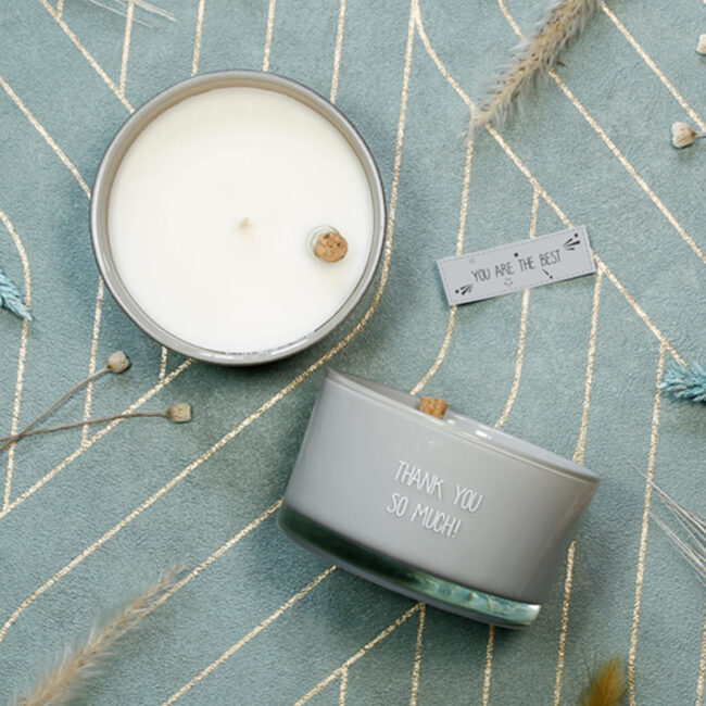 MESSAGE IN A BOTTLE SOY CANDLE THANK YOU SO MUCH AMBER'S SECRETS 90X90X50MM - Image 3