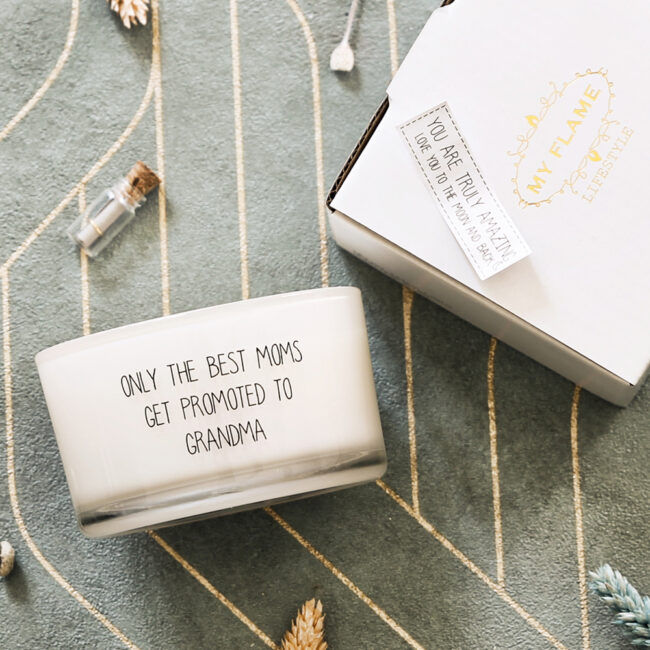 MESSAGE IN A BOTTLE  SOY CANDLE ONLY THE BEST MOMS GET PROMOTED TO GRANDMA 90X90X50MM - Image 3