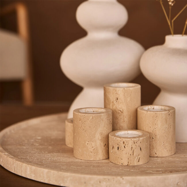 TEA LIGHT HOLDER CYLINDER TRAVERTINE - Image 5