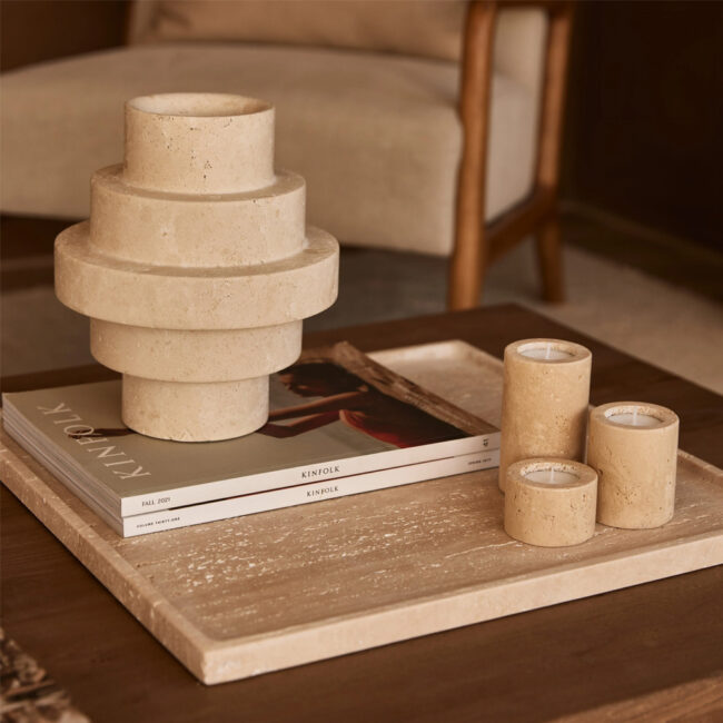 TEA LIGHT HOLDER CYLINDER TRAVERTINE - Image 4
