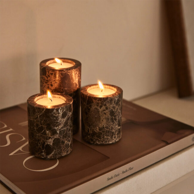 TEA LIGHT HOLDER CYLINDER DARK EMPERADOR BROWN - Image 3