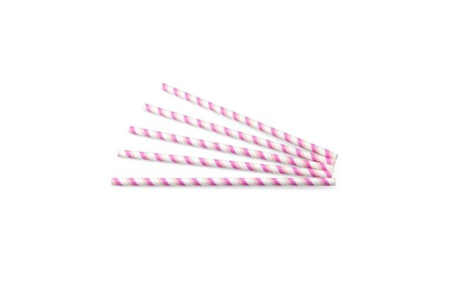 STRAIGHT STRAW PAPER  STRIPE PINK-WHITE 24CM 100PCS