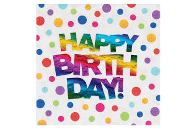 LUNCHEON NAPKINS 3PLY FOIL HAPPY BIRTHDAY RAINBOW FOIL 16PCS