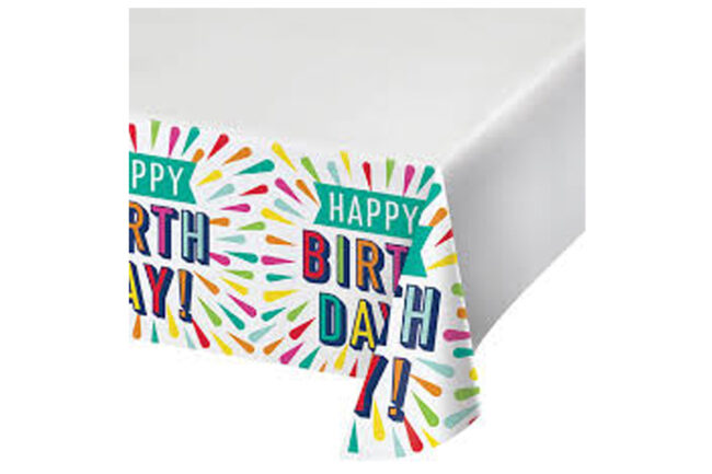 PAPER TABLECLOTH BORDER PRINT BIRTHDAY BURST 137X259CM