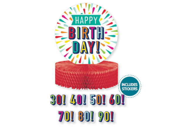 HONEYCOMB CENTERPIECE WITH STICKERS BIRTHDAY BURST