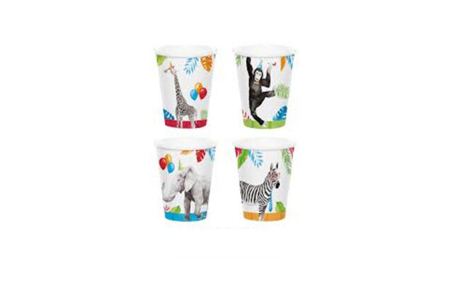 HOT/COLD CUP 9OZ ASSORTED PARTY ANIMALS 8PCS
