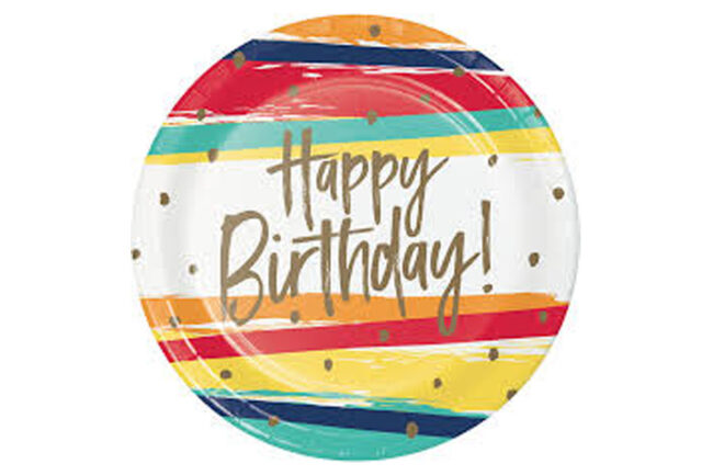 DINNER PLATES BIRTHDAY STRIPES ROUND 23CM