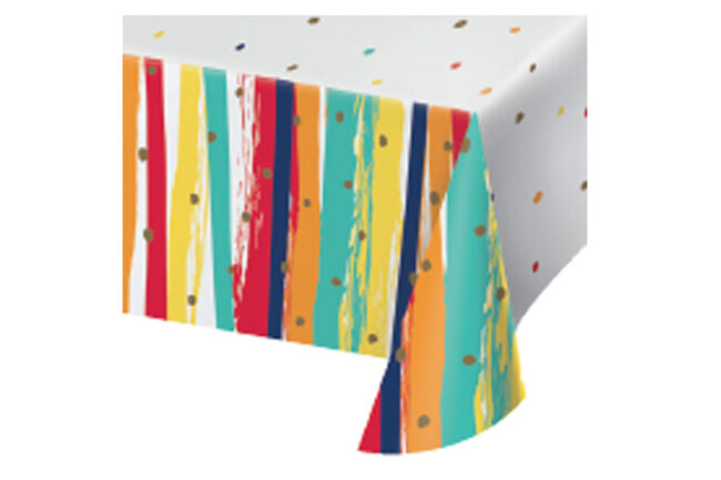 PAPER TABLECOVER ALL OVER PRINT BIRTHDAY STRIPES 137X259CM
