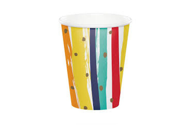 HOT/COLD CUP 9OZ BIRTHDAY STRIPES 8PCS
