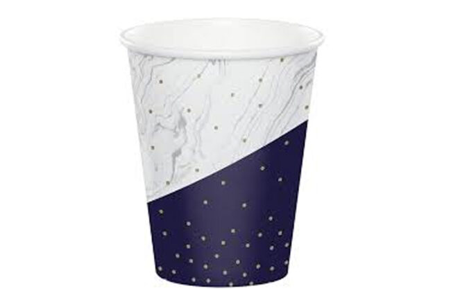 HOT/COLD CUP 9OZ HAPPY BIRTHDAY TO YOU NAVY & GOLD MILESTONE 8PCS