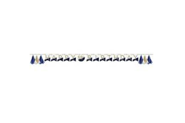 BANNER WITH TASSELS AND STICKERS HAPPY BIRTHDAY TO YOU NAVY & GOLD MILESTONE 8PCS