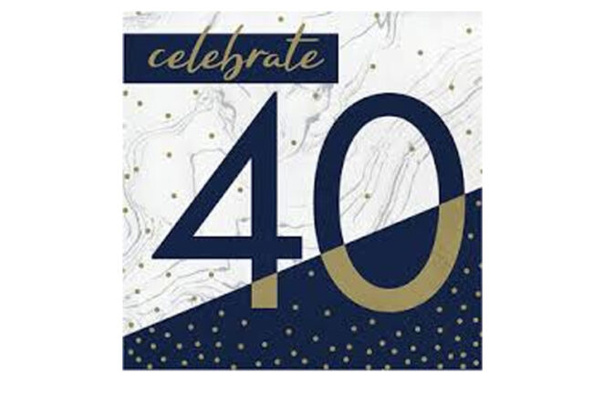 LUNCHEON NAPKINS 2PLY CELEBRATE 40 NAVY & GOLD MILESTONE 16PCS