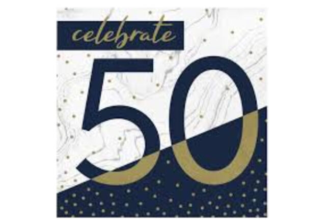 LUNCHEON NAPKINS 2PLY CELEBRATE 50 NAVY & GOLD MILESTONE 16PCS