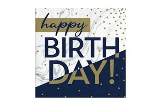 LUNCHEON NAPKINS HAPPY BIRTHDAY NAVY & GOLD MILESTONE 16PCS