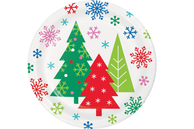 LUNCHEON PLATES MERRY EVERYTHING TREES ROUND 18CM 8PCS
