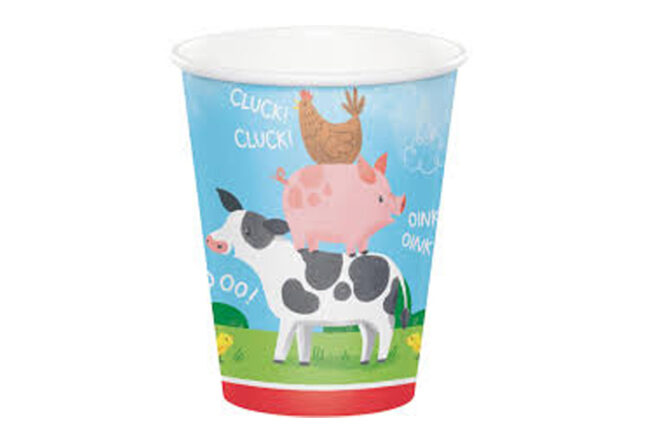 HOT/COLD CUP 9OZ FARM ANIMALS 8PCS