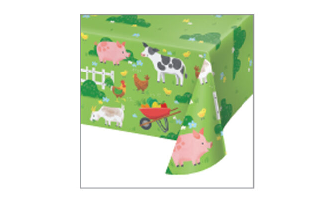 PAPER TABLECOVER ALL OVER PRINT FARM ANIMALS 137X259CM