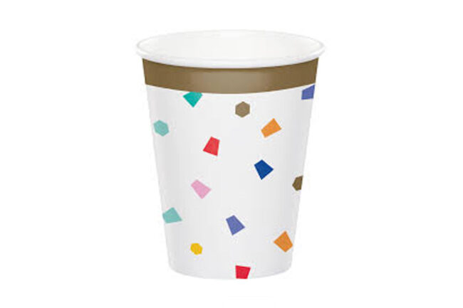 HOT/COLD CUP 9OZ METALLIC BIRTHDAY CONFETTI 8PCS