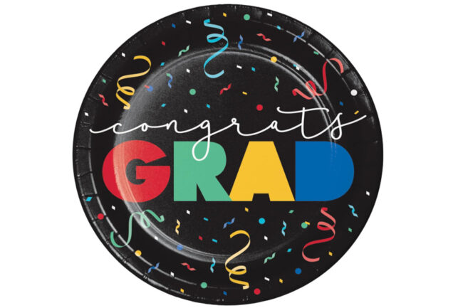 LUNCEON PLATES GRAD CAP TOSS ROUND 18CM 8PCS