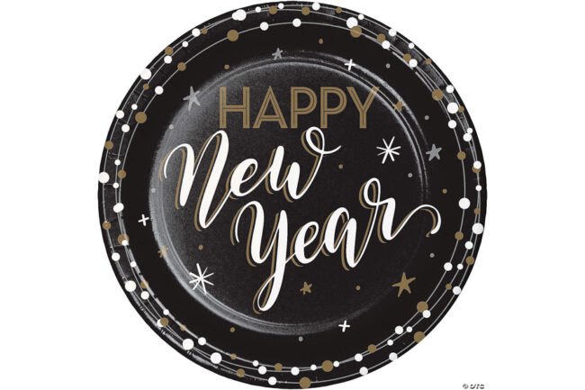 DINNER PLATES NEW YEARS SHIMMER ROUND 23CM 8PCS