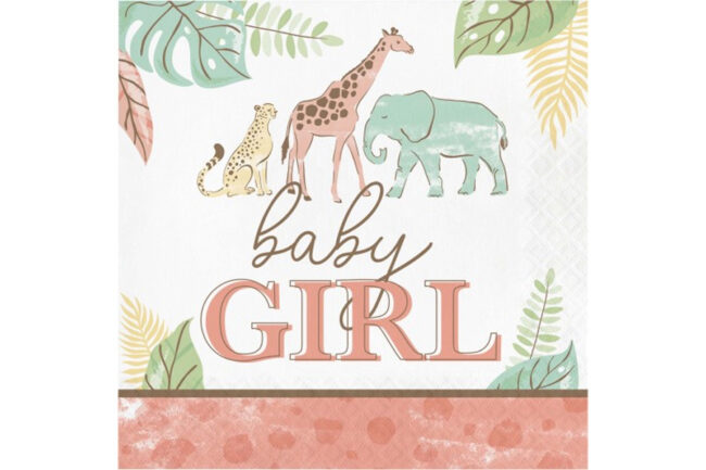LUNCHEON NAPKINS 2PLY SAFARI BABY GIRL 16PC