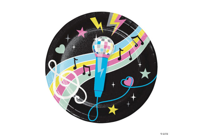 LUNCHEON PLATES BIRTHDAY BEATS DISCO ROUND 18CM 8PCS