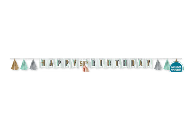 BANNER WITH TASSELS & STICKERS MINTED MILESTONE 20X256CM