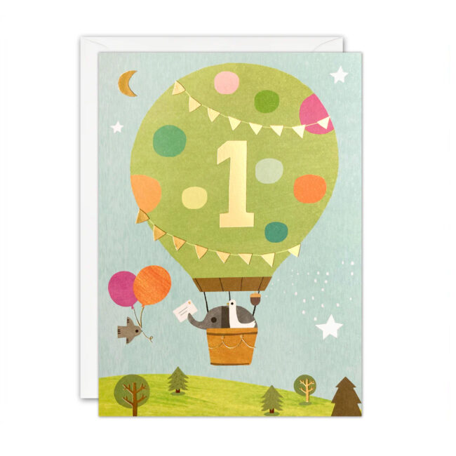 AGE 1 BALLOON ACORNS BIRTHDAY CARD