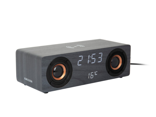 ALARM CLOCK CLASSIC BT SPEAKER RADIO WIRELESS PHONE CHARGER BLACK
