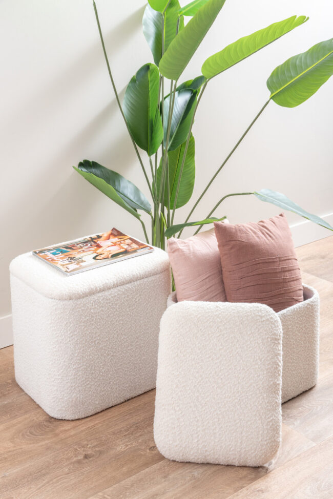 SET OF 2 POUF ADA STORAGE BOUCLE OFF WHITE - Image 4