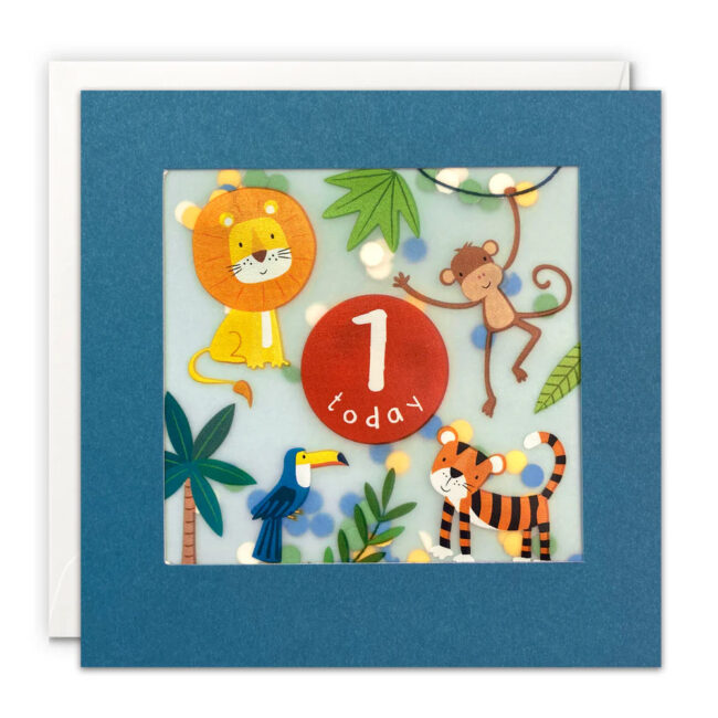 AGE 1 BLUE JUNGLE BIRTHDAY CARD