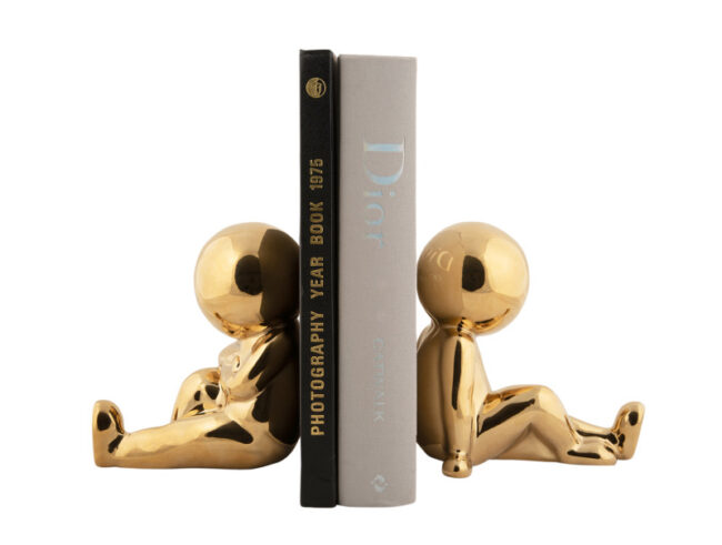 SET OF 2 BOOKEND JOEY CERAMIC GOLD PLATED - Image 2