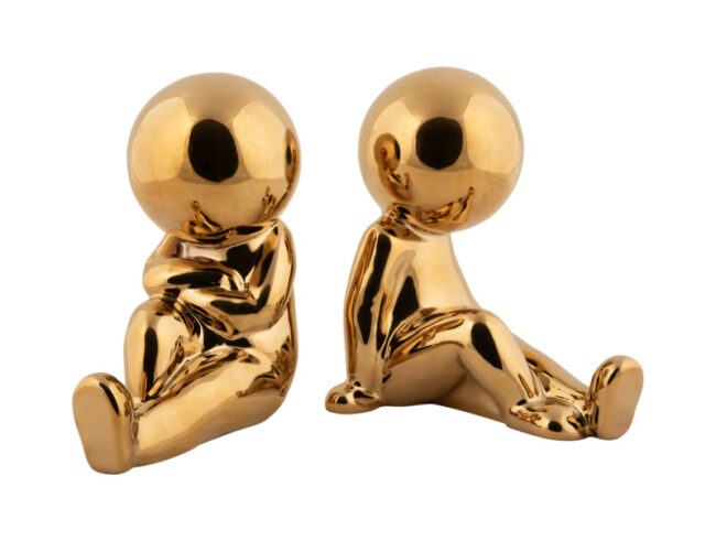 SET OF 2 BOOKEND JOEY CERAMIC GOLD PLATED