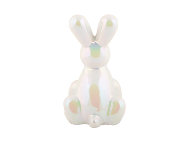 STATUE BALLOON BUNNY LARGE CERAMIC WHITE PLATED 11.5X20CM - Image 3