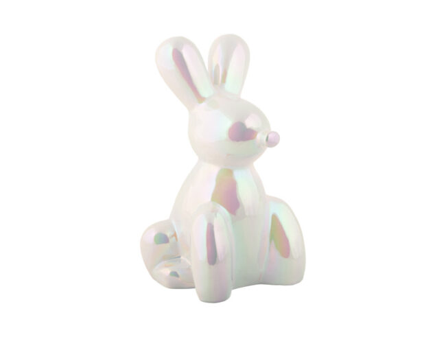 STATUE BALLOON BUNNY LARGE CERAMIC WHITE PLATED 11.5X20CM