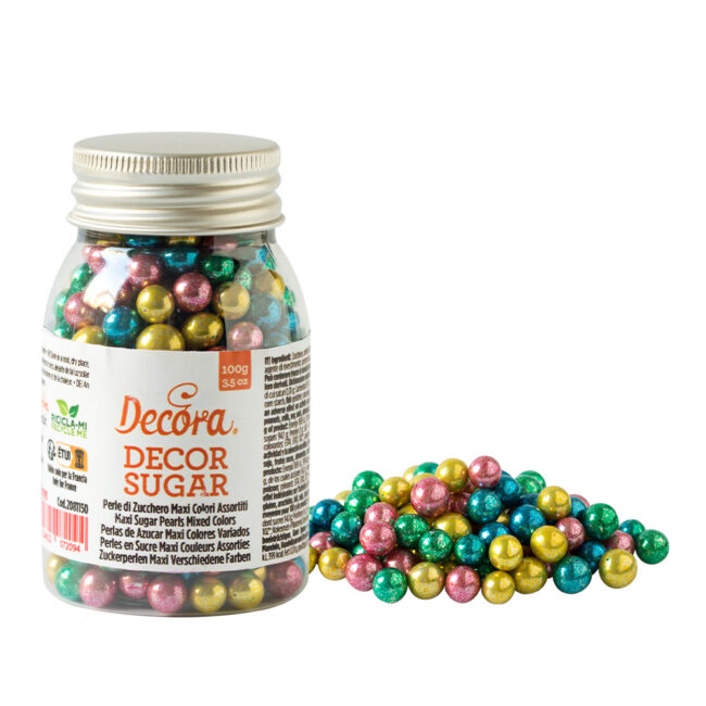 MAXI SUGAR PEARLS METALLIC MIXED COLORS 7MM 100G
