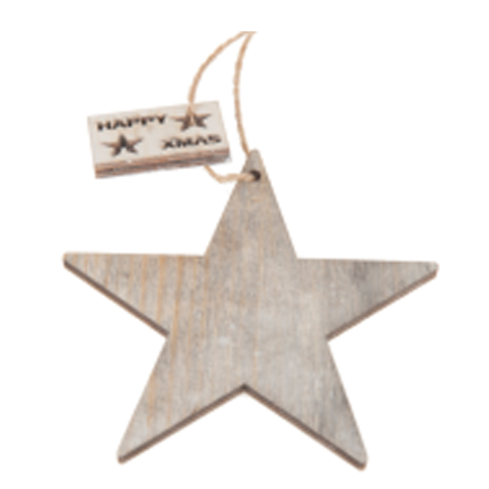 WOOD STAR CHRISTMAS LABEL 8CM
